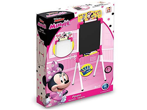 Chicos - Minnie Mouse Pizarra Junior, Reversible 2 En 1 para Rotuladores y Tizas, Incluye Rotulador, Tizas. Un Borrador y Una Plantilla de Mickey, a partir de 3 años, Rosa, 37 X 32.5 X 98 cm