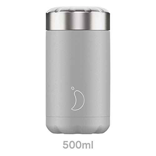 Chilly's Termo para Alimentos - Contenedor de Alimentos Reutilizable de Acero Inoxidable de - Aislamiento de Doble Pared para Mantener los Alimentos Calientes o Fríos - Gris, 500ml