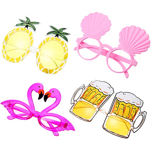 Chinco 16 Pares de Gafas de Fiesta Divertidas Gafas Hawaianas Tropicales para Fiesta Luau Tropical Disfraz Gafas para Niños y Adultos, 8 Estilos