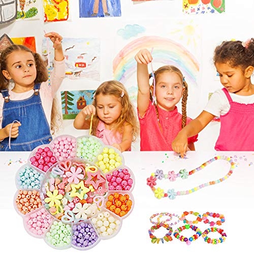 Chingde Bricolaje Conjunto de Cuentas, 500 piezas Kits de abalorios de cuentas de plástico para niños Kit de cuentas de pony cuentas semillas colores para collar de pulsera artesanal hecho a mano