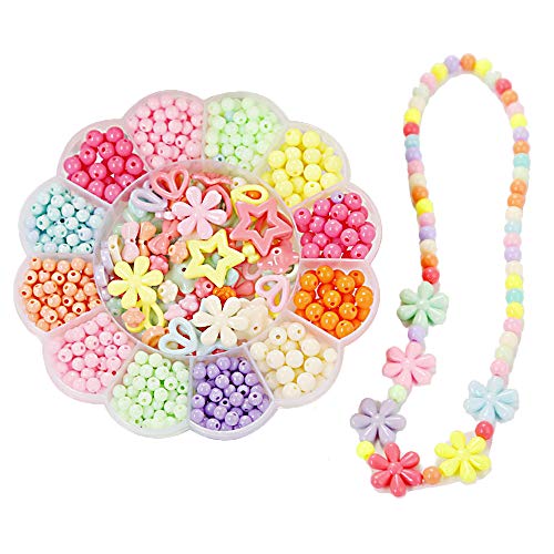 Chingde Bricolaje Conjunto de Cuentas, 500 piezas Kits de abalorios de cuentas de plástico para niños Kit de cuentas de pony cuentas semillas colores para collar de pulsera artesanal hecho a mano