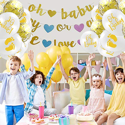 Chingde Conjunto de globos confeti, 12 piezas Globos de helio blancos Globos de látex oh Baby, girls or boy we love you Banner Bandera Set de globos de papel para decoraciones de fiesta de Baby Shower