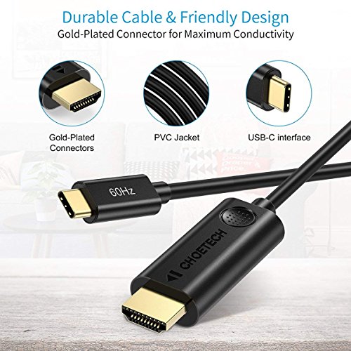 CHOETECH Cable USB C a HDMI, [4K@60Hz] Cable HDMI a USB Tipo C 3.1 para MacBook Pro/Macbook Air 2020/2019/2018, iMac 2017,iPad Pro, Galaxy S20/S10/S9/S8/Note10, Huawei P40/P30/Mate 30 Pro/Mate 20