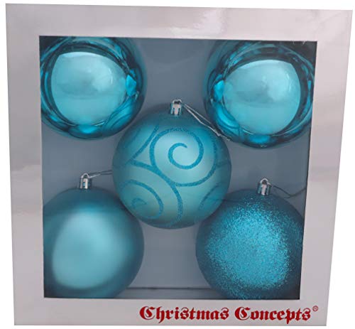 Christmas Concepts® Pack of 5 - Adornos de árbol de Navidad Extra Grandes de 100 mm - Adornos Brillantes, Mate y con Brillo (Turquesa)