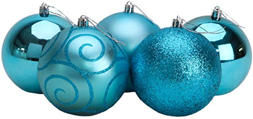 Christmas Concepts® Pack of 5 - Adornos de árbol de Navidad Extra Grandes de 100 mm - Adornos Brillantes, Mate y con Brillo (Turquesa)