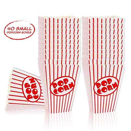 Cine pequeñas cajas de palomitas de maíz – Papel cajas de palomitas de rayas rojo y blanco – Ideal para noche de cine o película de diseño de tema, Teatro, fiesta o Carnaval circo etc. (40 cajas)