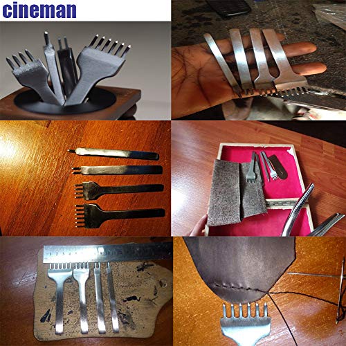 cineman Punzones Herramientas de Cuero Piel Perforadora Hacer Agujeros Puntadas de Costura Leather Craft DIY Tools 4Pzas Cuero Perforadoras Punzones, 3-6mm 1+2+4+6 Dientes