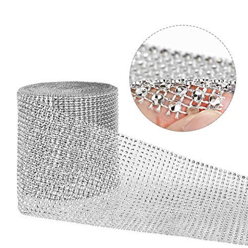 Cinta Acrílica de Diamantes Espumoso Brillante Rollo de Cinta de Malla de Diamantes de Imitacion para Eventos Tartas De CumpleañOs Boda Fiesta Suministros 24 Filas de 9m/Roll