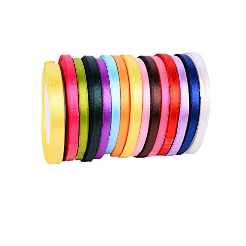 Cinta de Raso, Simuer 375 Yardas Cinta de Tela de Doble Cara Rollo de Raso para Embalaje Decoración de Regalo Cajas Flores Boda Navidad, 15 Colores (6 mm de Ancho)