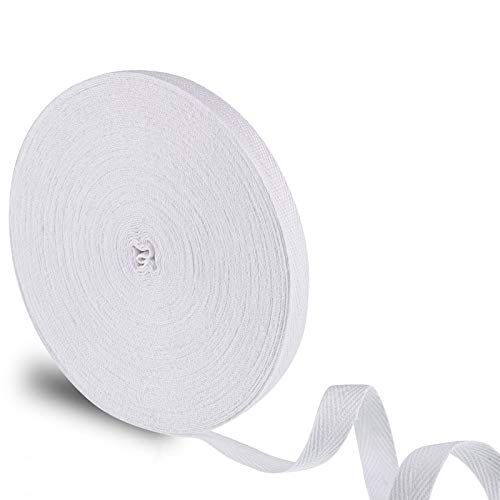 Cinta de Sarga de Algodón Cinta de Sarga Natural Suave Cinta de Cincha de Espina Cinta de Sarga de Costura para Manualidades de Bricolaje (Blanco, 1/2 Pulgada, 25 Metros)