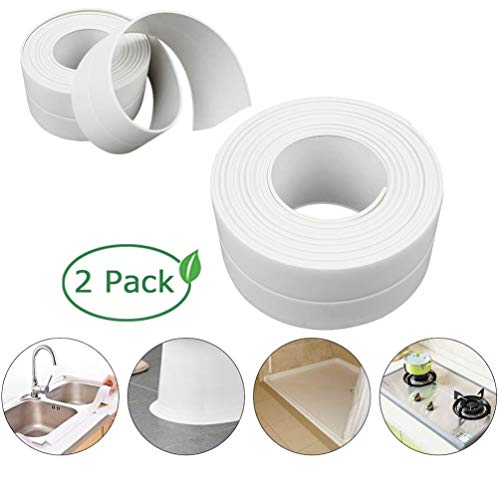 Cinta de Sellado, Cinta Autoadhesiva de PE de Calafateo Impermeable, para Baño/Fregadero de Cocina/Esquina de Pared-2Pack(Blanca,38 mm x 3,2 m)