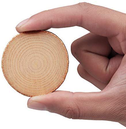 Circulos de Madera Natural (100 Piezas) - Rodajas de Madera Discos de Madera Rústicos (4 a 6cm) - Rebanadas con Corteza y Acabado Suave 5mm de Grosor - Trozos de Madera Manualidades y Decoraciones