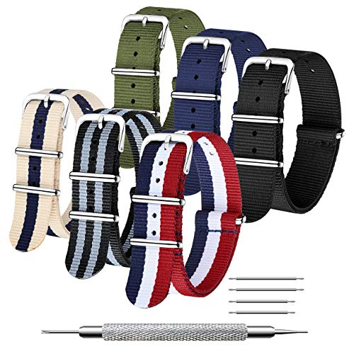 CIVO NATO Correa 6 Paquetes 16 mm 18 mm 20 mm 22 mm 24 mm Bandas de Reloj de Nylon Balístico Correas Zulu Hebilla de Acero Inoxidable con Barra de Resorte y Herramienta de Pasador de Enlace