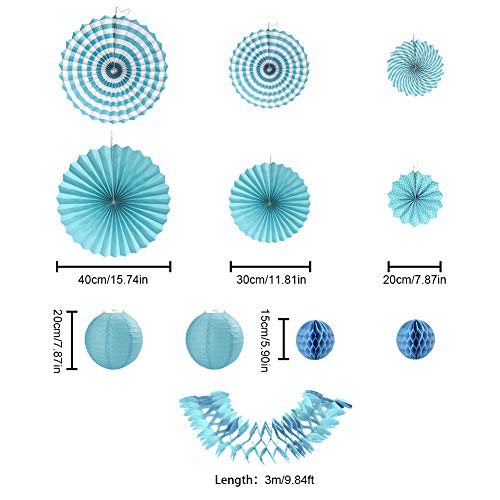 Cizen Set de Decoración de Fiesta, Nido de Abeja Abanico de Papel Pompom Flores para la Fiesta de Cumpleaños Festival de Bodas (Azul)