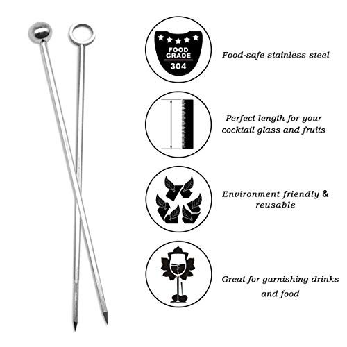 CKANDAY Juego de 10 palillos reutilizables de acero inoxidable,palillos de frutas de metal Martini pinchos para bebidas de oliva,set para fiestas de vacaciones,eventos de círculo/bola,2 estilos,plata