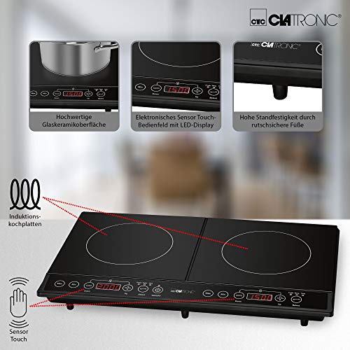 Clatronic DKI 3609 4006160637038 Placa de Inducción Doble Portátil, 3500 W, Negro