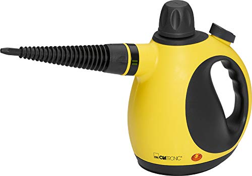 Clatronic DR 3653 Limpiador al vapor compacto de mano, 9 accesorios, 1050 W, 250 milliliters, 18/10 Steel, Amarillo y Negro