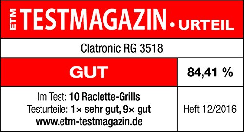 Clatronic RG 3518 Raclette Grill con piedra natural y placa reversible, 8 personas, 1400W, 1400 W, Acero Inoxidable, Negro