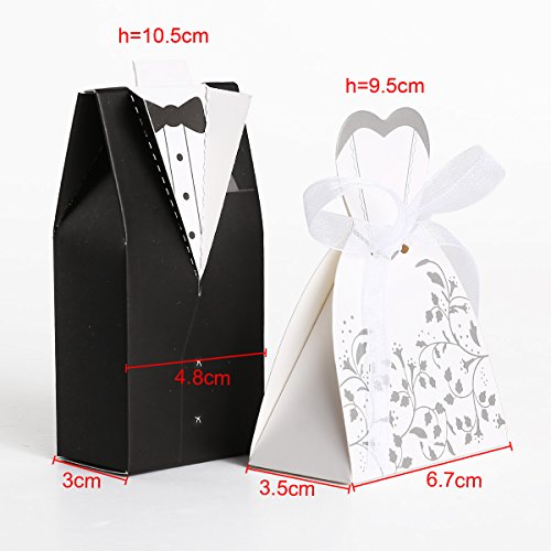 CLE DE TOUS@ 100pcs Cajas de boda para bombones caramelos chocolate Con forma Novio Novia Color Negro con Blanco