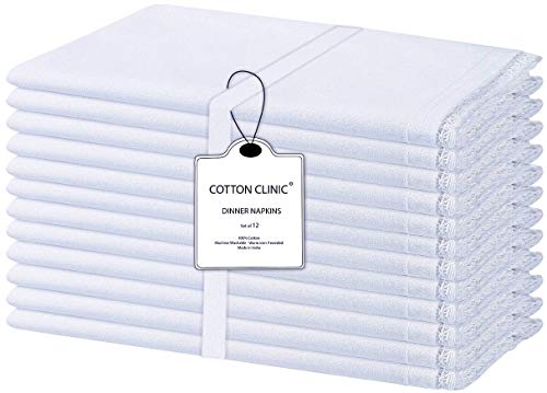 Clinica de algodon 12 Servilletas de Tela con Encaje 50 x 50 cm Blancas, Servilletas de Algodón, Calidad de Hotel Duradera, para Boda, Eventos y Uso Doméstico Regular