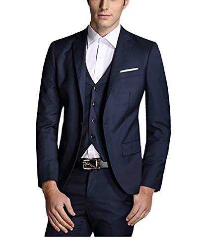 Cloudstyle Traje Suit Hombre 3 Piezas Chaqueta Chaleco pantalon Traje al Estilo Occidental, Azul, XL