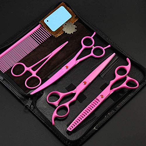 CNHK Profesional de peluquería Tijeras Curvas Tijeras de Corte de la preparación del Perro Tijeras Kit Adelgazamiento Tijeras Chunker Conjunto con Peine y estética de 7 Pulgadas 916