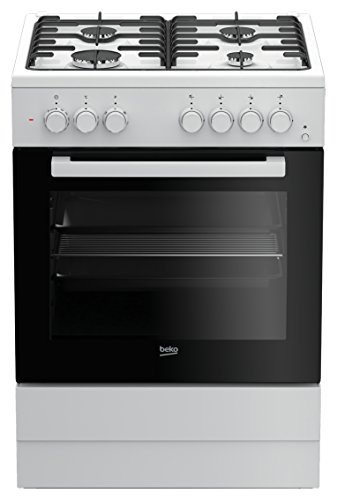 Cocina - Beko FSE62110DW, Gas, 4 zonas de cocción, Horno multifunción, 65 L, Grill, Blanco y negro