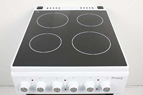 Cocina vitrocerámica 50 cm de ancho con horno eléctrico PROXY, color blanco, 4 zonas vitro y horno eléctrico 4 funciones.