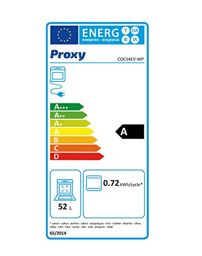 Cocina vitrocerámica 50 cm de ancho con horno eléctrico PROXY, color blanco, 4 zonas vitro y horno eléctrico 4 funciones.