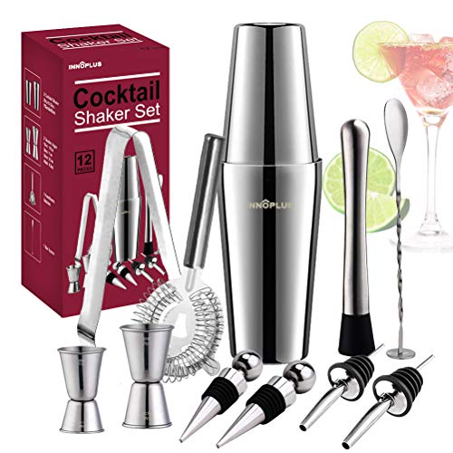 Coctelera, Cocktail Kit, Coctelera Profesional de 12 Pezzi, Coctelera Para Cocteles de Acero Inoxidable, Gin Tonic Kit Cocteleria Set, Coctelera Boston Juego de Regalo Completo, Cocktail Shaker Set