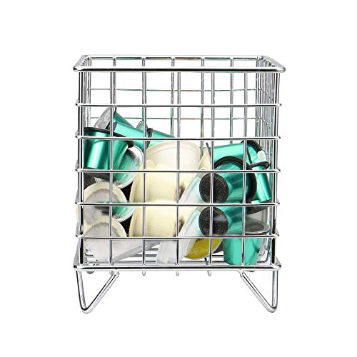 Coffee Pod Cage Holders | Compatible con Nespresso y Tassimo | Cesta de alambre de metal | Almacenamiento de cápsulas | Decoración Geométrica | M&W (Plata)