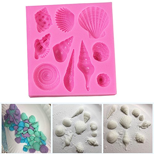 Cola de sirena y silicona de concha marina moldes con cuentagotas,Senhai 3d Fishtail concha de mar DIY para Jelly azúcar Candy Chocolate decoración de pasteles - Rosa