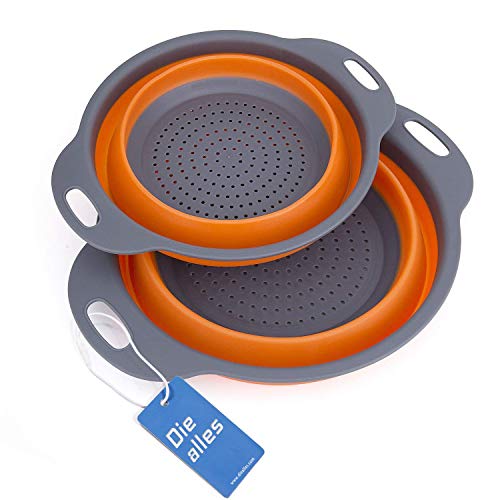 Coladores Cocina, Diealles Cocina Plegable Colador de Silicona Colador Plegable Cesta de Frutas Lavado Escurridor para Cocina Uso Doméstico (Naranja)