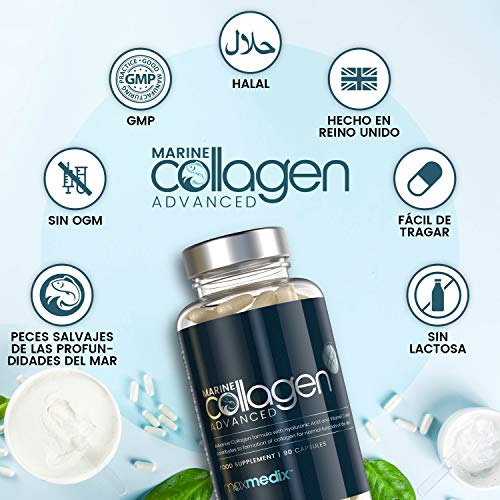 Colágeno Marino, Ácido Hialurónico, Coenzima Q10, Vitamina C y Zinc Dosis Alta 1200mg | Suplemento Para Cabello, Piel, Huesos, Músculos y Articulaciones, Suplemento Antiarrugas, 90 Cápsulas