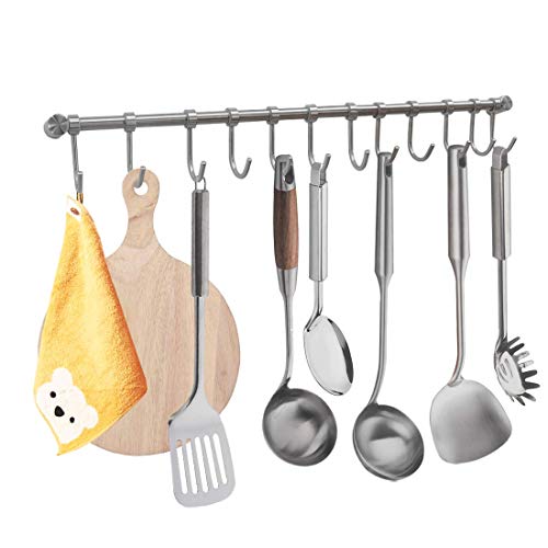 Colgador de Toallas Multifuncional Bastidores Colgantes para Accesorios de Cocina y Baño Acero Inoxidable de 55 cm con 12 Ganchos