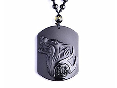 Collar «lobo» en obsidiana negra (vidrio de dragón) Game of Throne.