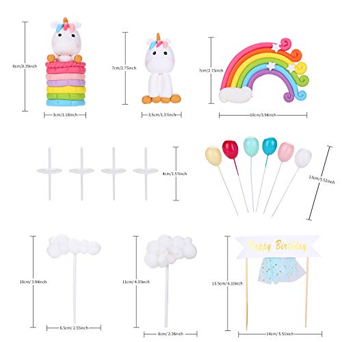 Colmanda Unicorn Cake Topper, Cake Decoración Unicorn Cupcake Topper con Cloud Rainbow Star Moon Globos de Colores para Tarta con diseño de Unicornio Chicas Niños Cumpleaños