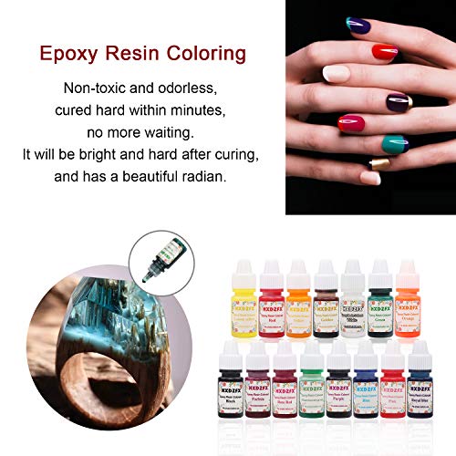 Colorante de resina epoxi HXDZFX de 15 colores, pigmento transparente de resina epoxi, tinte líquido de resina epoxi para joyería de resina, bricolaje, manualidades, arte (6 ml cada uno)