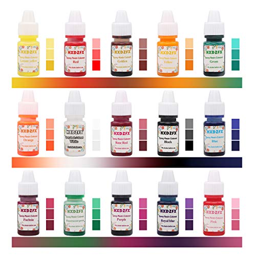 Colorante de resina epoxi HXDZFX de 15 colores, pigmento transparente de resina epoxi, tinte líquido de resina epoxi para joyería de resina, bricolaje, manualidades, arte (6 ml cada uno)