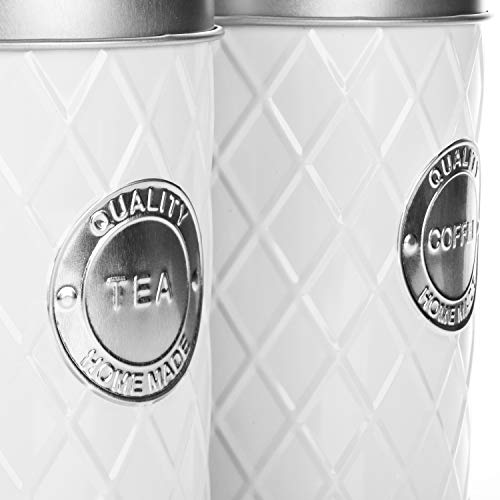 com-four® 2X Lata de café Coffee + Tea con Tapa - contenedor de café - Frasco de Almacenamiento - contenedor de Almacenamiento para café y té (Coffee + Tea - Blanco)