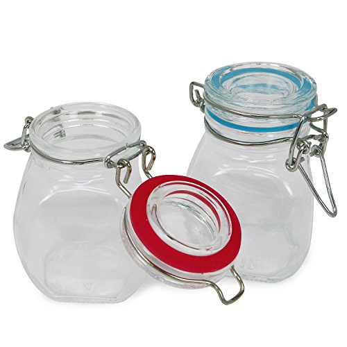 com-four® 4x mason jar con cierre de clip, vaso de alambre con anillo de goma en diferentes colores, 100 ml (04 piezas - 100 ml)