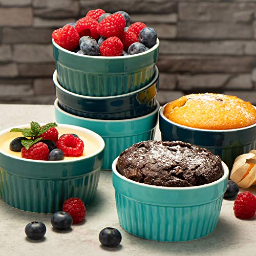 COM-FOUR® 6x Moldes para soufflé - Cuencos de cerámica Creme Brulee - Moldes a prueba de horno - Moldes de tazón de postre y paté para, por ejemplo, aleta de ragú