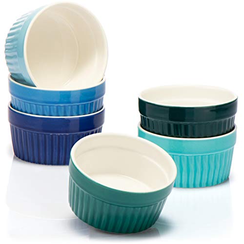 COM-FOUR® 6x Moldes para soufflé - Cuencos de cerámica Creme Brulee - Moldes a prueba de horno - Moldes de tazón de postre y paté para, por ejemplo, aleta de ragú