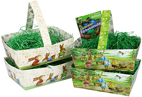 com-four® Juego de Pascua de 9 Piezas Hecho de canastas de Pascua con Pasto de Pascua y Color de Huevo - Decoraciones de Pascua [la selección varía] (09 Piezas - Canasta + Color Huevo)