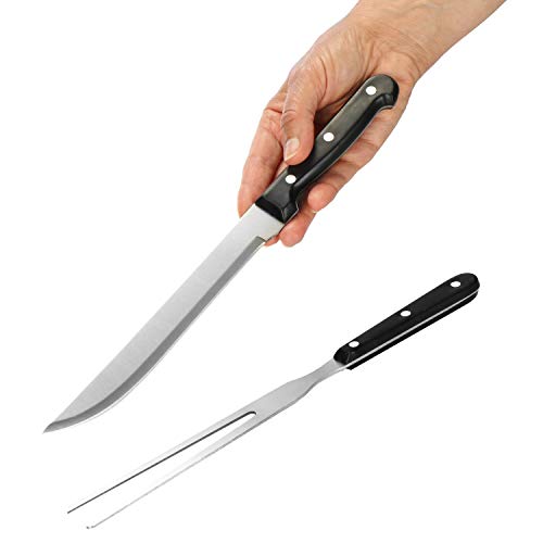 COM-FOUR® Juego de trinchar de 2 piezas de acero inoxidable - Cuchillo de trinchar y tenedor de carne - Juego de trinchar para la cocina y la barbacoa