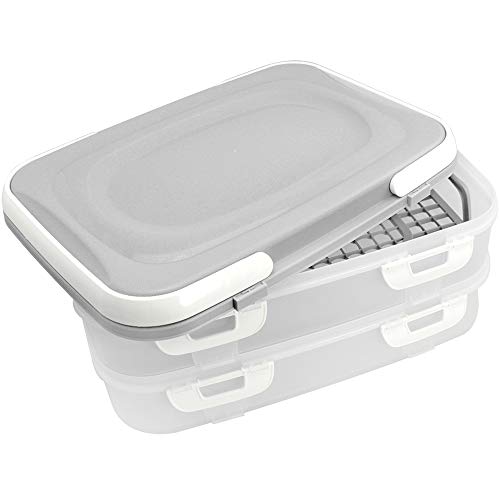 COM-FOUR® Recipiente para fiestas con 2 niveles e inserto de elevación - Caja de transporte para pasteles para alimentos - Recipiente para pasteles con asa (001 piezas - pastel gris claro)