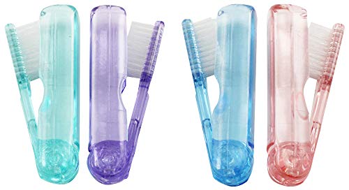 com-four® Set de 4 cepillos de Dientes de Viaje en Colores Diferentes con Resistencia Media de cerdas - Mini cepillos de Dientes Ideal para el Viaje (Azul-Verde-Morado-Rojo)