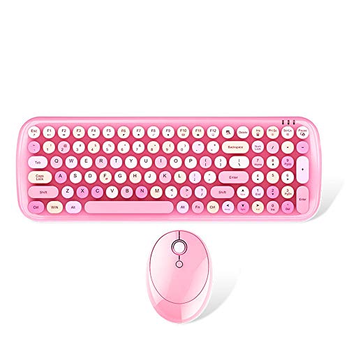 Combo De Teclado Y Mouse Usb Inalámbrico, Combinación De Mini Teclado Y Mouse De 2.4G, Tapas De Teclas Redondas Retro, Rosa Pastel