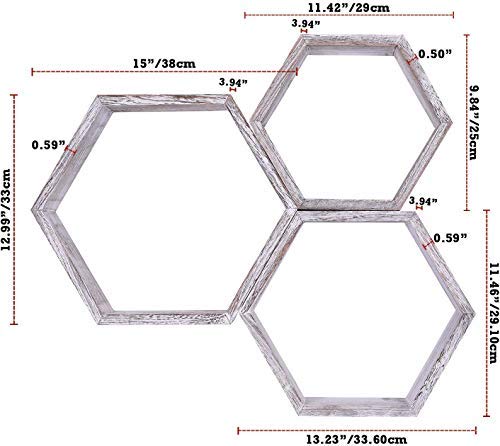 Comfify Estantes Flotantes Hexagonales Montados en Pared Rústicos Blancos - Juego de 3 - Grandes, Medianos y Pequeños - Estantes para Recámaras, Salones y más - Decoración de Pared de Panal de Abeja