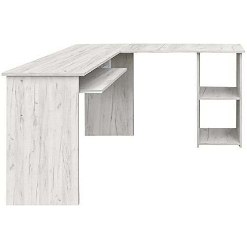 COMIFORT Escritorio Forma L - Mesa de Estudio con Estantería de Estructura Firme, Moderna y Minimalista con 2 Baldas Espaciosas y de Gran Capacidad, Color Kraft